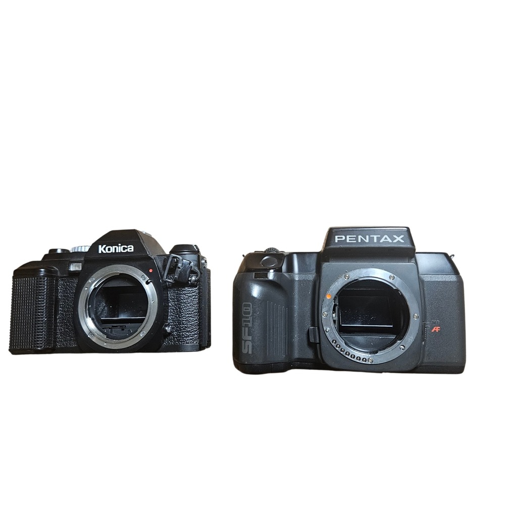 Lot of 2 VTG SLR Film Camera Bodies Konica FS-1 and Pentax SF10 35mm Untested